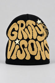 Bonnet Y2K 'Groovy Visions' noir et beige — bonnet seul sur fond gris