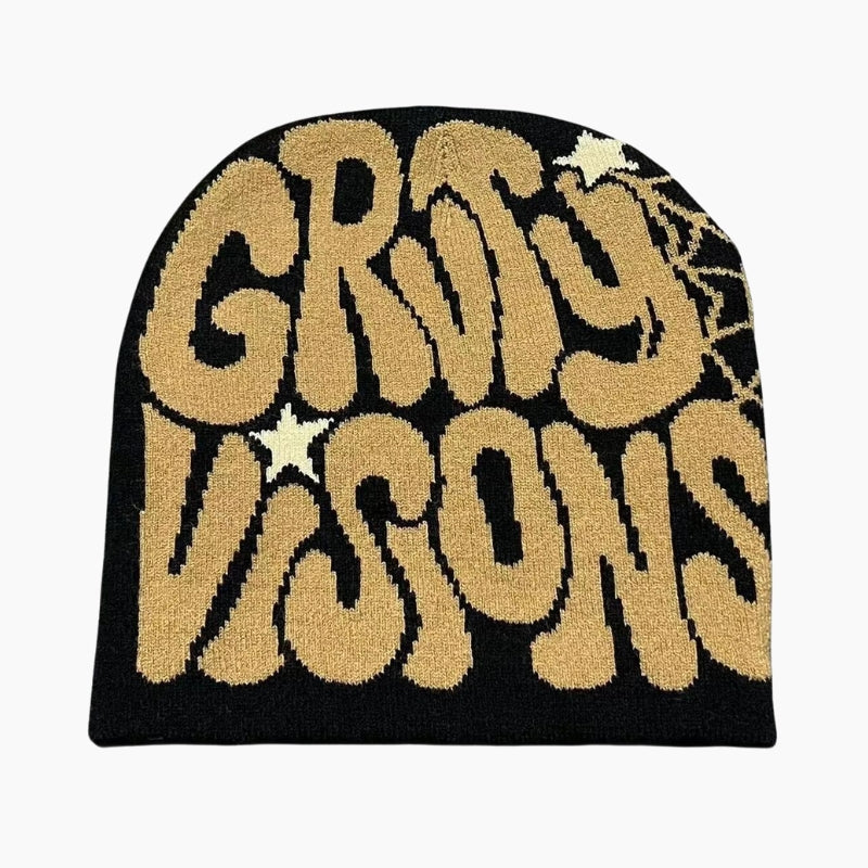 Bonnet Y2K 'Groovy Visions' noir et beige