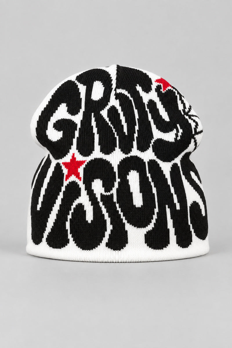 Bonnet Y2K 'Groovy Visions' noir et blanc — bonnet seul sur fond gris