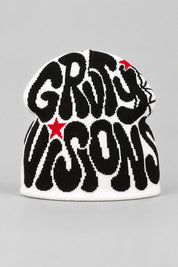 Bonnet Y2K 'Groovy Visions' noir et blanc — bonnet seul sur fond gris