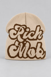 Bonnet Y2K 'Rich Mob' beige — bonnet seul sur fond gris