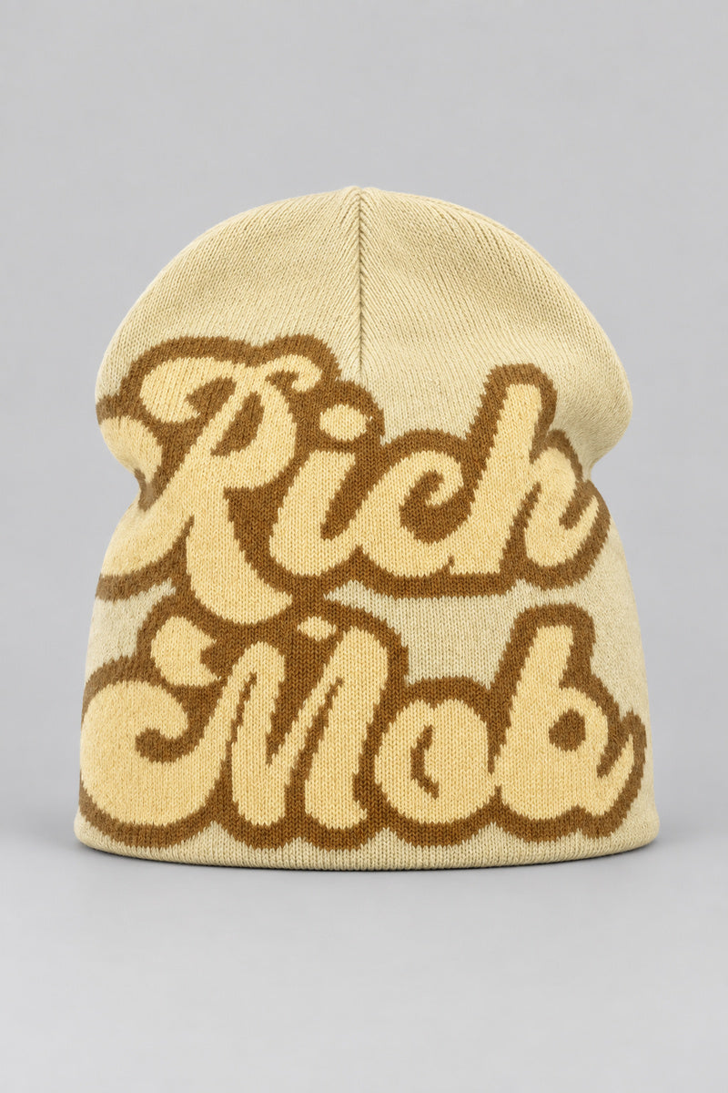 Bonnet Y2K 'Rich Mob' crème — bonnet seul sur fond gris