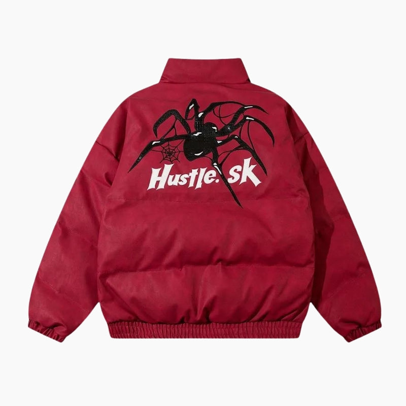 Doudoune Y2K mixte édition 'Spider Hustle' de couleur rouge