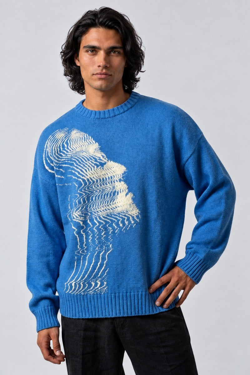 Pull Géométrique Oversize, porté de face sur fond gris clair