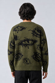Pull Œil Abstrait, porté de dos sur fond gris clair