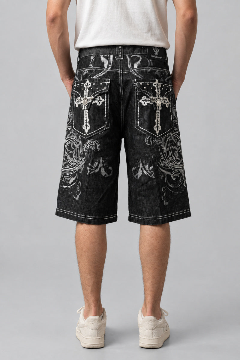 Short Denim Baggy Brodé — vue de dos, Y2K CLUB