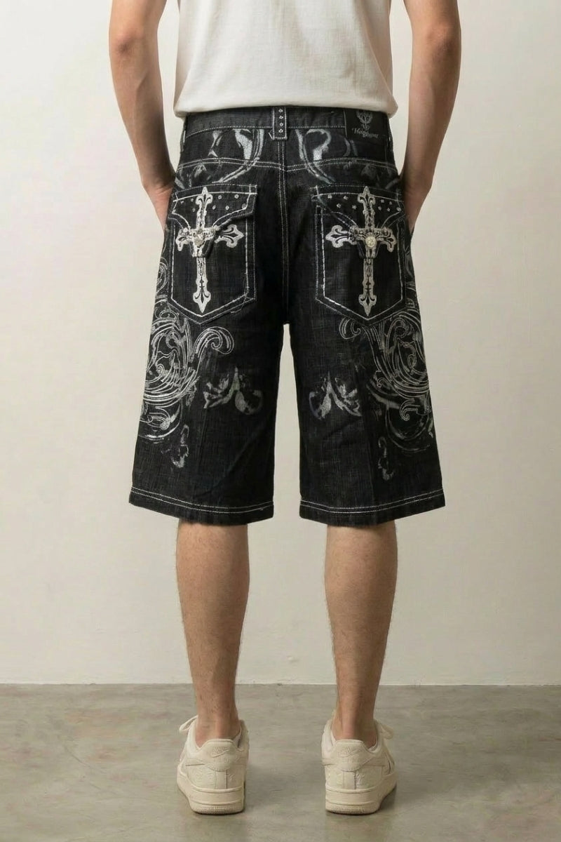 Short Denim Baggy Brodé – Short Streetwear Y2K | Y2K Club
