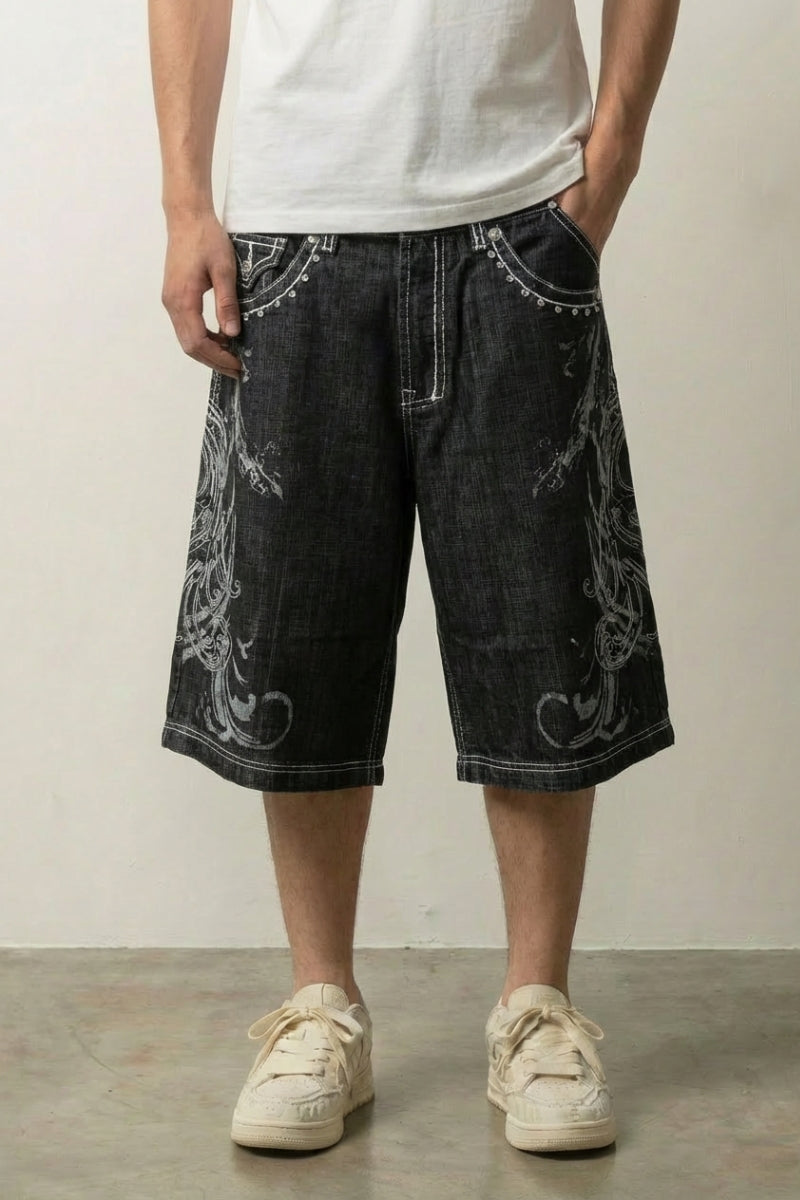 Short Denim Baggy Brodé – Short Streetwear Y2K | Y2K Club