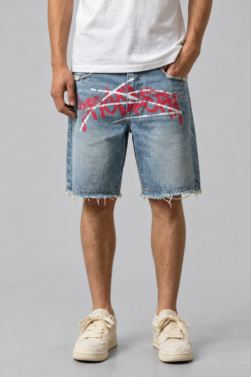 Short Graffiti Denim — vue de face, Y2K CLUB