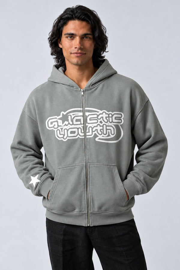 Sweat à capuche Y2K 'Galactic Youth' gris