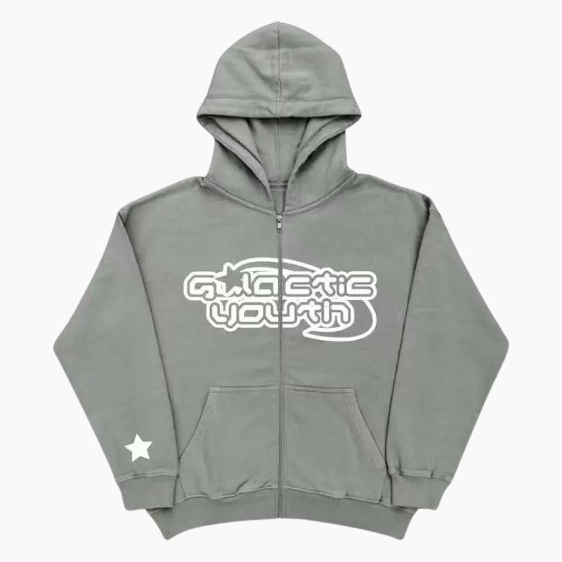 Sweat à capuche Y2K 'Galactic Youth' gris