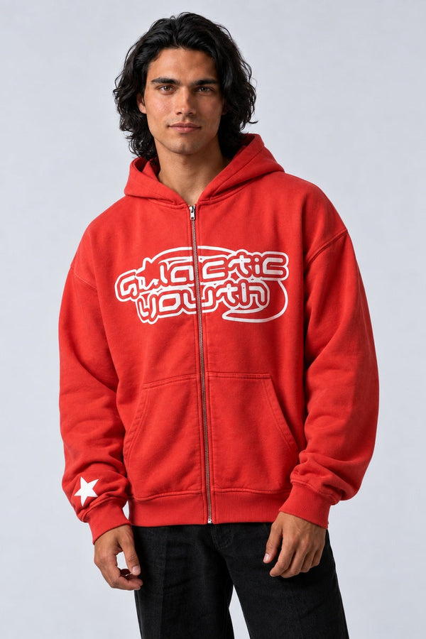 Sweat à capuche Y2K 'Galactic Youth' rouge