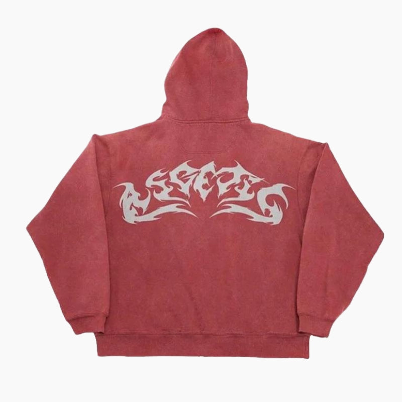 Sweat à capuche Y2K mixte édition 'Tribal Ink' de couleur rouge