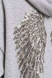 Sweat Ange Ailes Brodées gris clair, vue detail sequins — Y2K CLUB