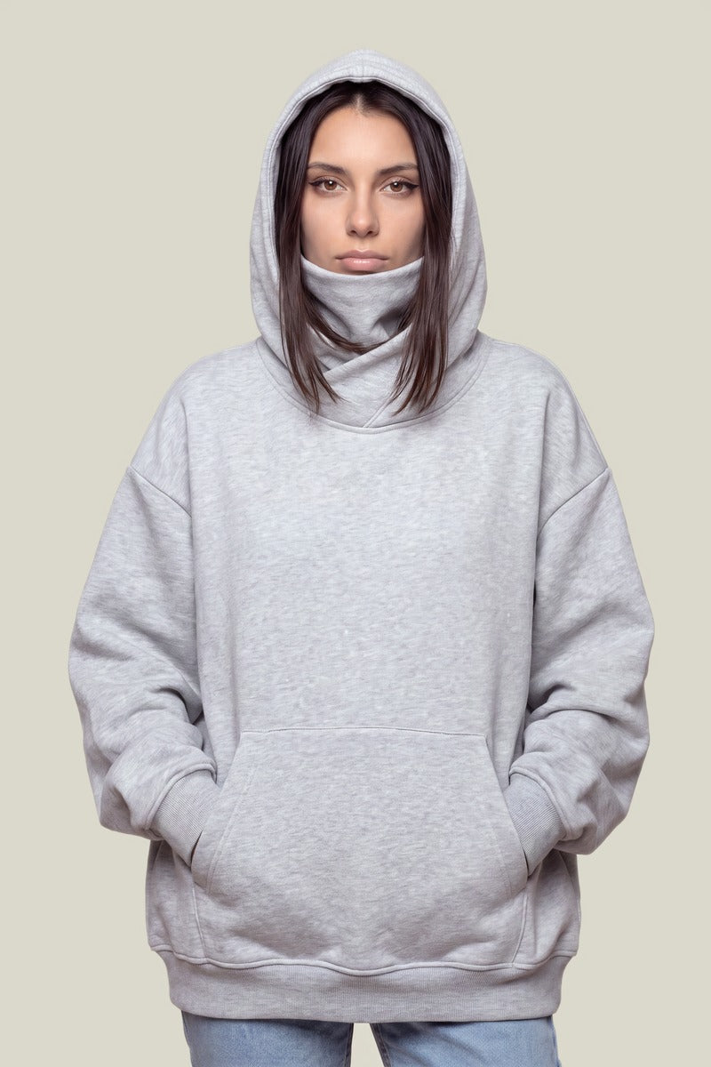 Sweat Col Montant Ninja Techwear Gris Clair capuche relevée – Sweat Y2K | Y2K Club