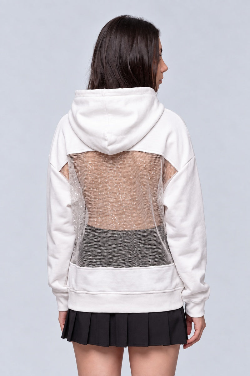 Sweat Dos Strass McBling — blanc dos, fond gris perle, Y2K CLUB