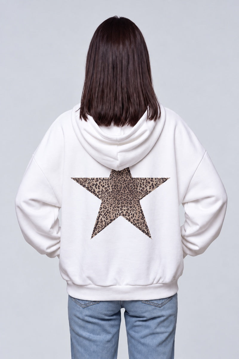 Sweat Étoile Léopard Années 2000 — blanc dos, fond gris perle, Y2K CLUB