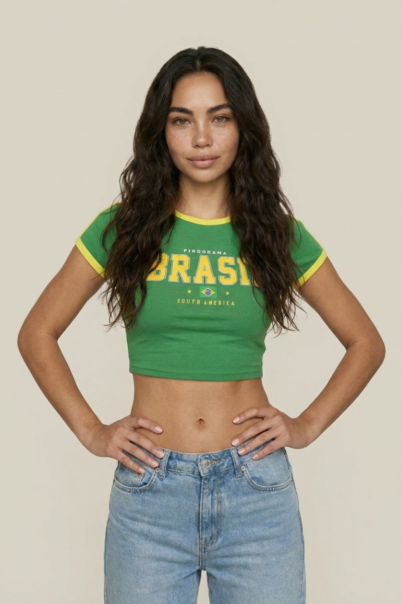 T-Shirt Brésil Y2K – Baby Tee Crop Top Streetwear | Y2K Club