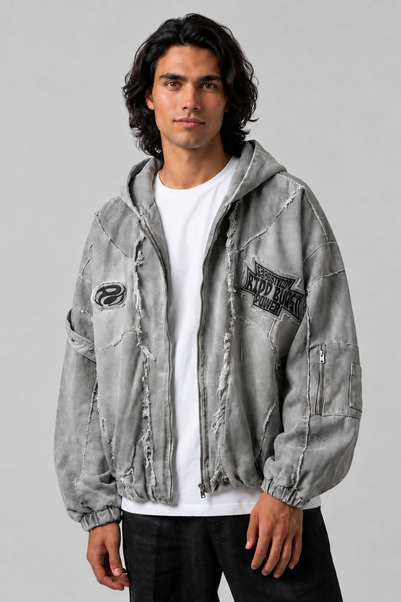 Veste Techwear Grise — vue de face, Y2K CLUB